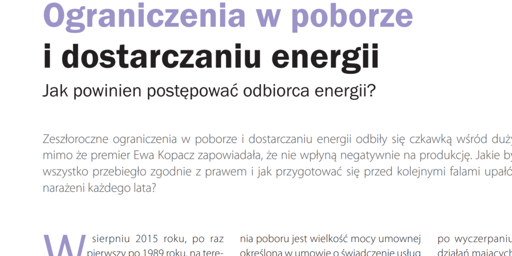 Ograniczenia w poborze i dostarczaniu energii elektrycznej