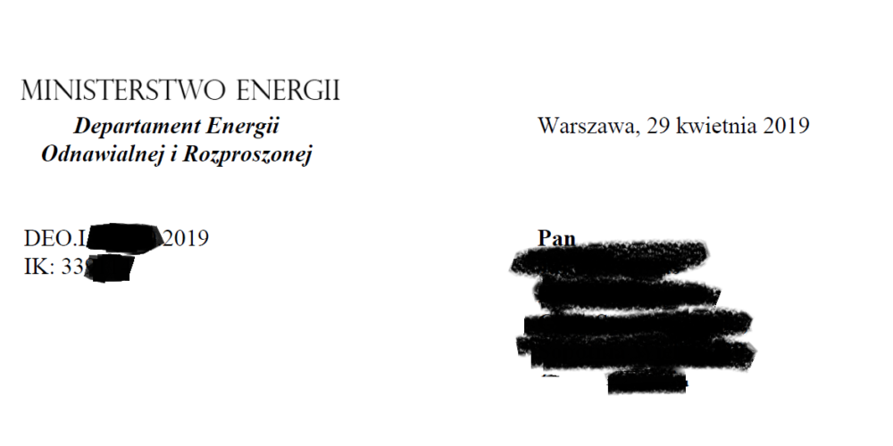 Korzystne stanowiska Ministerstwa Energii dla naszego Klienta