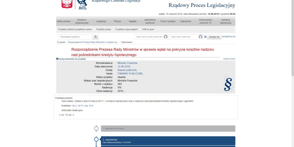 Opublikowano projekt nowego rozporządzenia w sprawie wpłat na pokrycie kosztów nadzoru nad pośrednikami kredytu hipotecznego