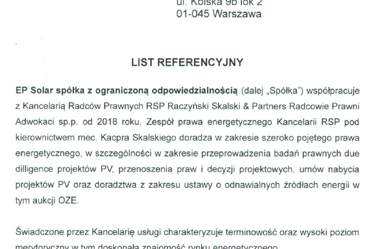 Doradzaliśmy przy transakcji nabycia projektu instalacji fotowoltaicznej PV