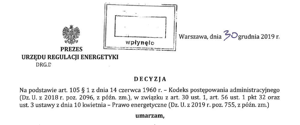 Umorzenie postępowania przed URE w sprawie wymierzenia kary pieniężnej