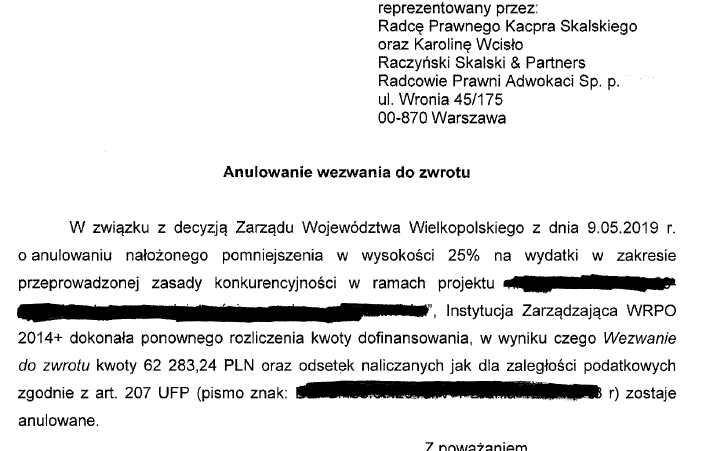 Zapobiegliśmy zwrotowi dofinansowania