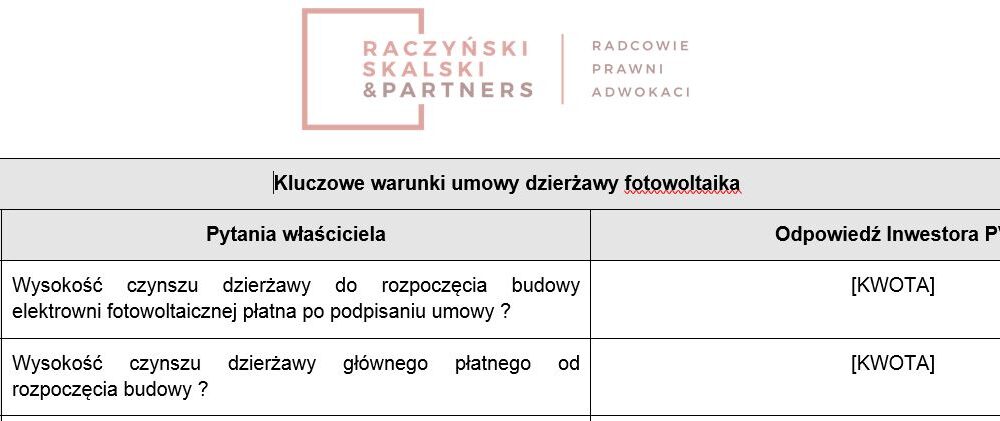 Porównanie warunków umów dzierżawy fotowoltaika