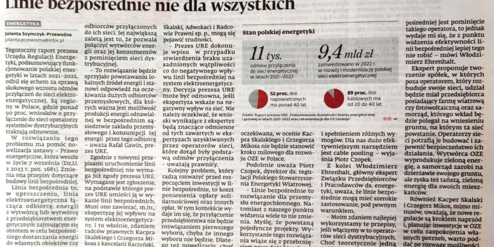 DIRECT LINE – GAZETA PRAWNA QUOTES OUR LAWYERS FROM THE ENERGY LAW TEAM ON AMENDMENTS TO THE ENERGY LAW ACT