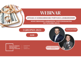 Bezpłatny webinar – „Ustawa o konsumenckiej pożyczce lombardowej”