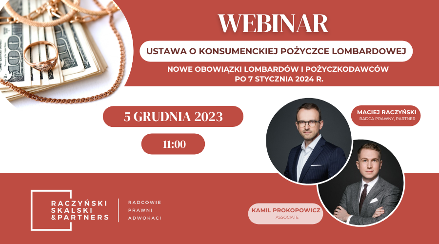 Bezpłatny webinar – „Ustawa o konsumenckiej pożyczce lombardowej”