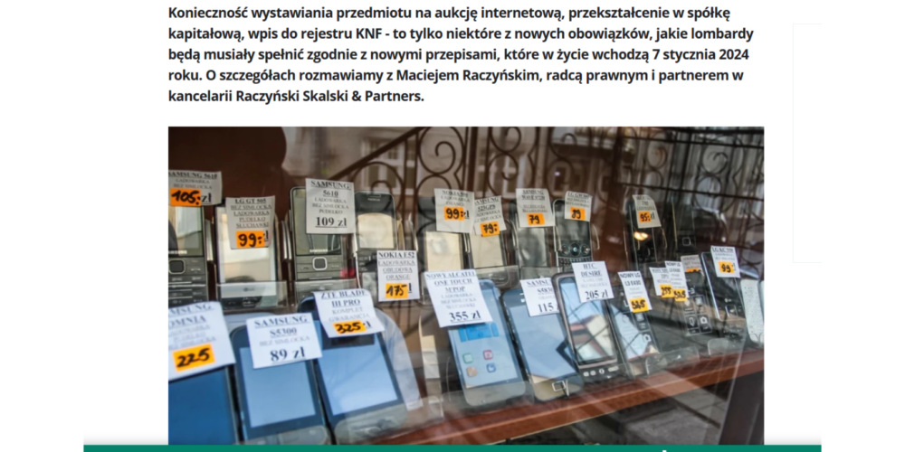 Wywiad z mec. Maciejem Raczyńskim – „Duże zmiany w lombardach” dla Interia Biznes