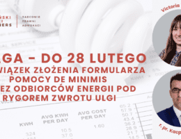 Uwaga – obowiązek złożenia Formularza pomocy de minimis dla odbiorców energii